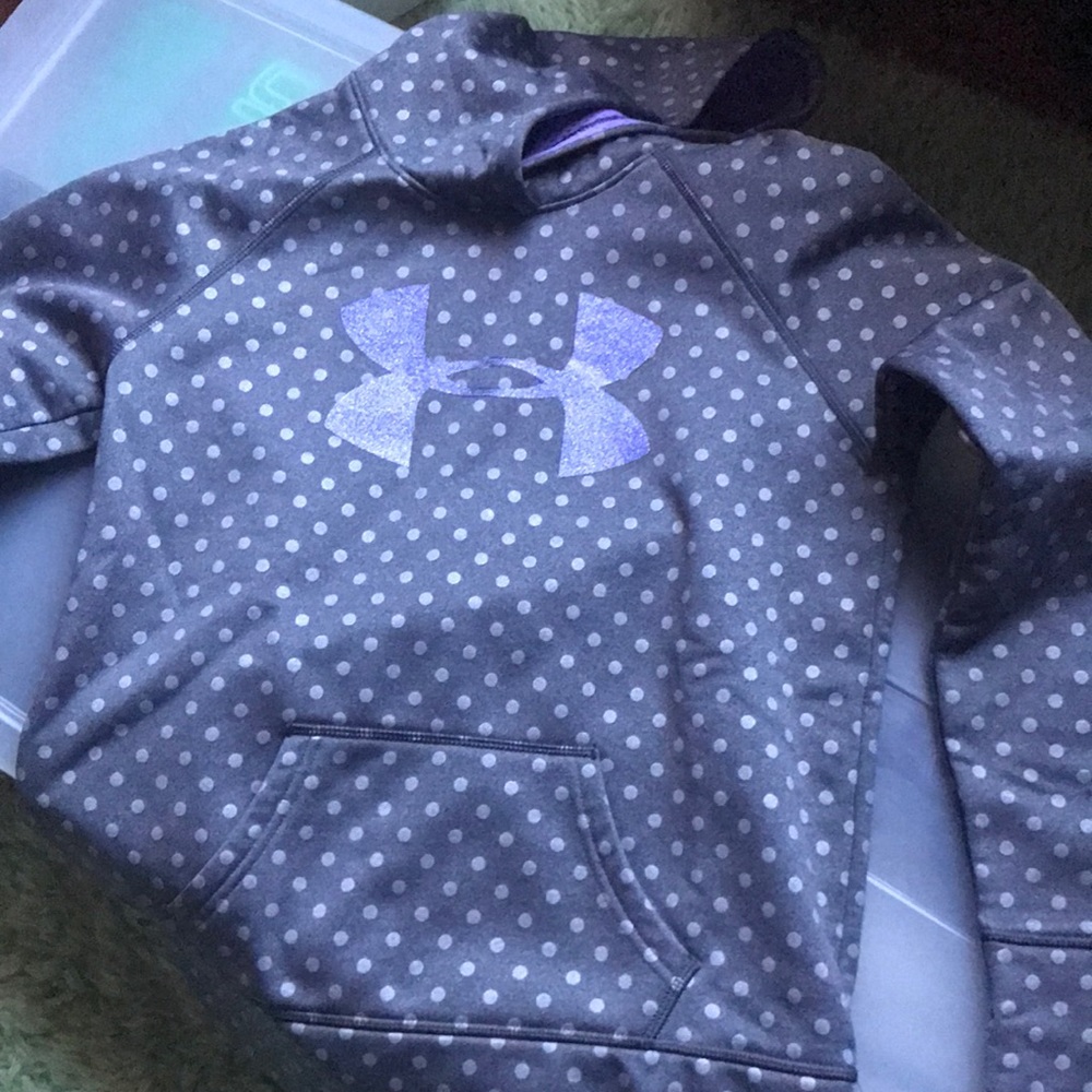 Girls size large under armour hoodie. Grey with purple symbol